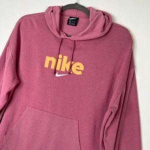 Nike Woman’s Fleece Hoodie Logo Decal - Dark Pink and Peach Orange - Size XL